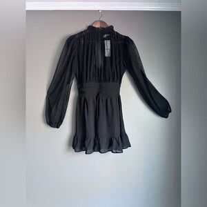 Privy Black Sheer-Sleeve Ruffle Hem Mini Dress Size Small